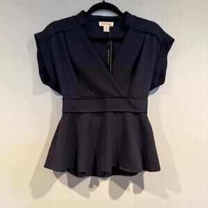 Monteau Navy Peplum Top Size S BNWT